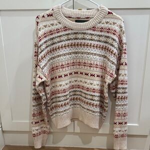American Eagle Outfitters Cream and Red Patterned Sweater